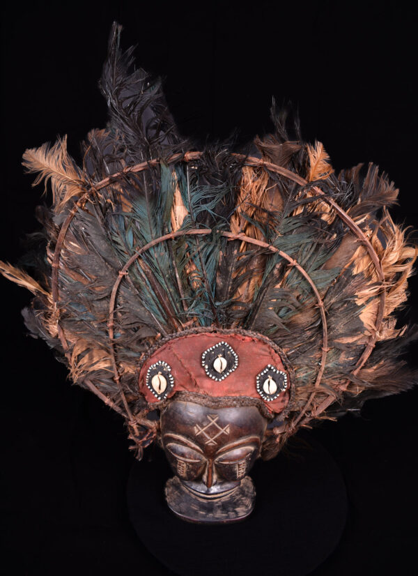 Chihongo Mask - Feathers, Wood - Chokwe - DR Congo