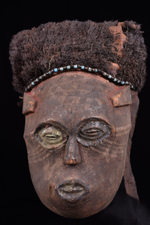Lele Mask - Wood, Plant fibre, Beads - KUBA - Congo