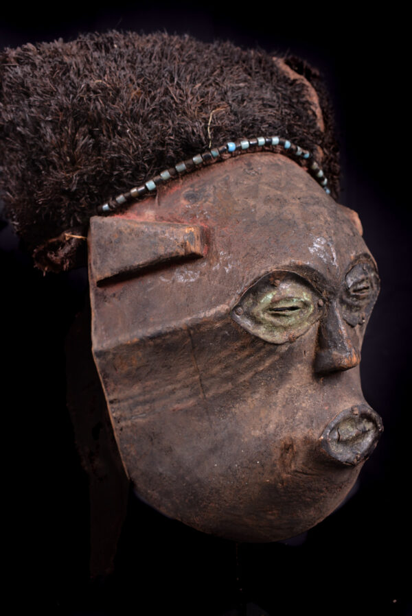 Lele Mask - Wood, Plant fibre, Beads - KUBA - Congo
