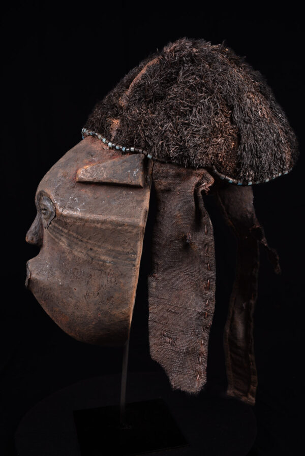 Lele Mask - Wood, Plant fibre, Beads - KUBA - Congo