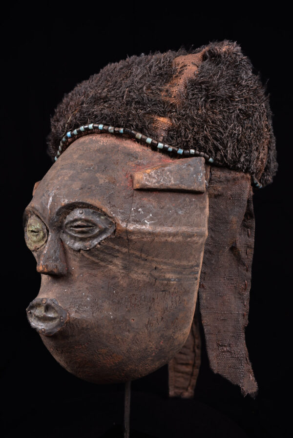 Lele Mask - Wood, Plant fibre, Beads - KUBA - Congo